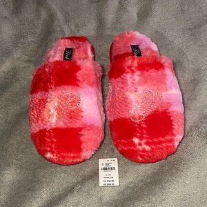 Victoria's Secret Red and Pink Plush Slippers